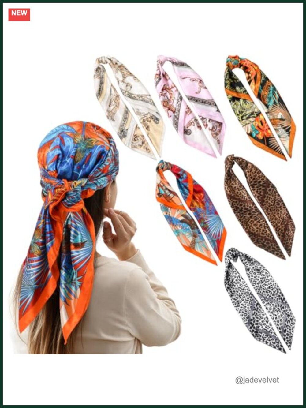 6 Pack Large Square Head Scarf Women Polyester Bandana Fashion Silk-Like Hair